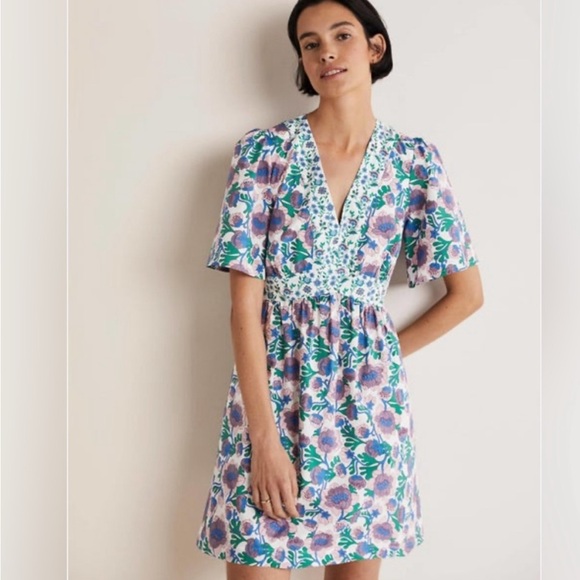 Boden Dresses & Skirts - Boden Boho Vneck Floral Blue Purple Terrance Bud Dress Size 20/22 L